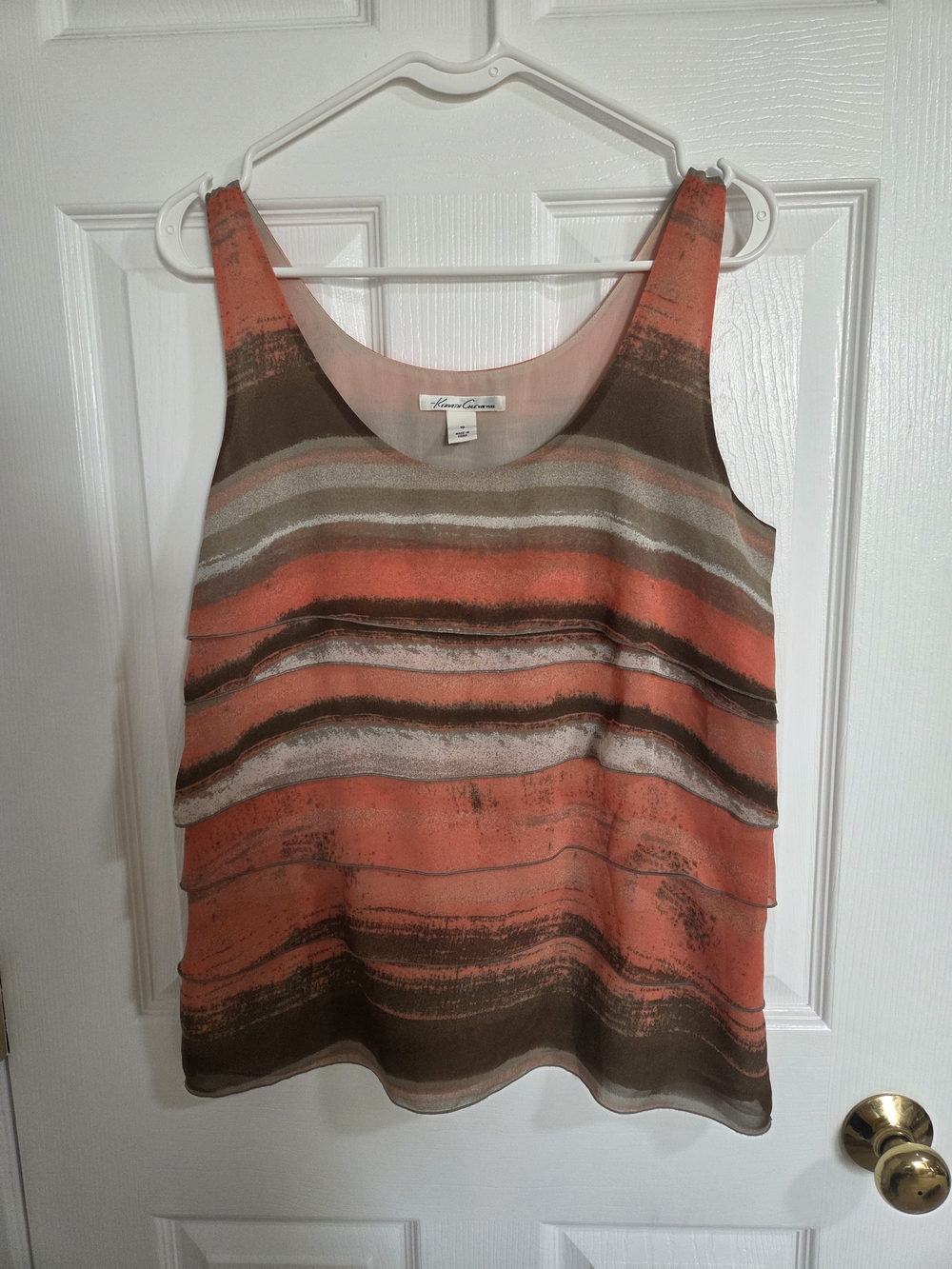 Kenneth Cole New York Coral and Brown Striped Sleeveless Tank